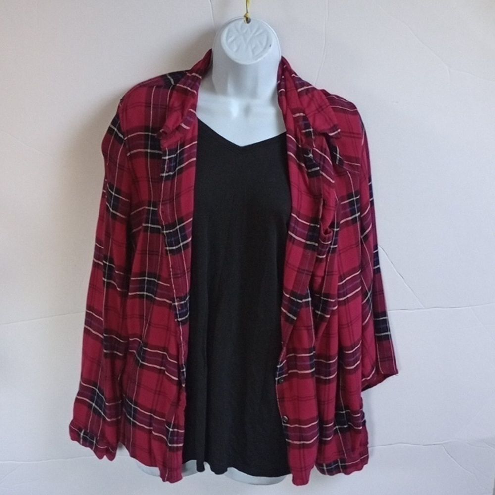 Women's XL G.H.BASS & Co.  Fuschia Pink Plaid Button Up Flannel Y2K Grunge 90s